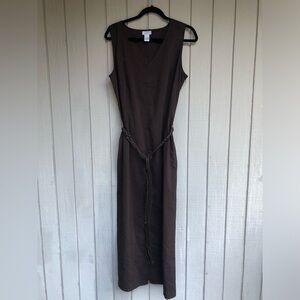 Loft Elegant Braided Beaded Leather Belt Brown V-neck Sleeveless Maxi Dress 14
